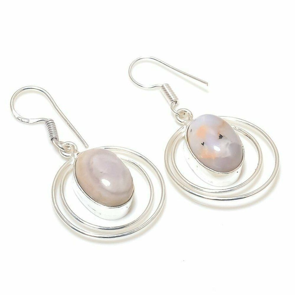 Gemstone 925 Silver Ethnic, Dendrite Opal Jewelry Earring 1.97"